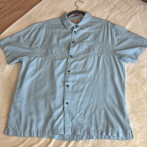 Men's Vintage OCEAN PACIFIC Born to Make Waves Blue Embroidered Beach Shirt L